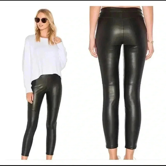 Free People Mid Rise Vegan Leather Moto Pull On Skinny Pants - Picture 1 of 6